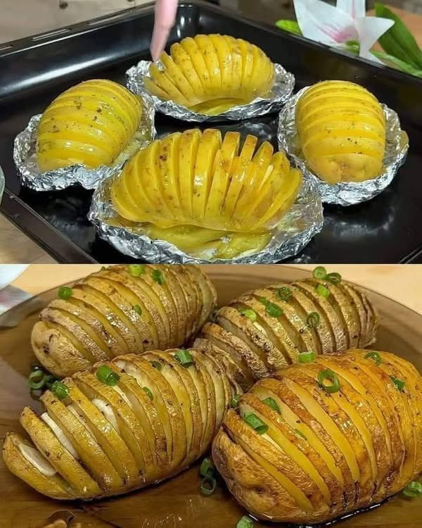 Baked potatoes with garlic and butter