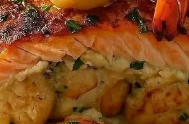 Shrimp-Stuffed Salmon with Lemon Garlic Butter Sauce