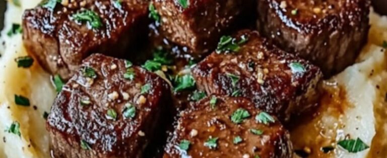 Garlic Butter Steak Bites and Creamy Mashed Potatoes
