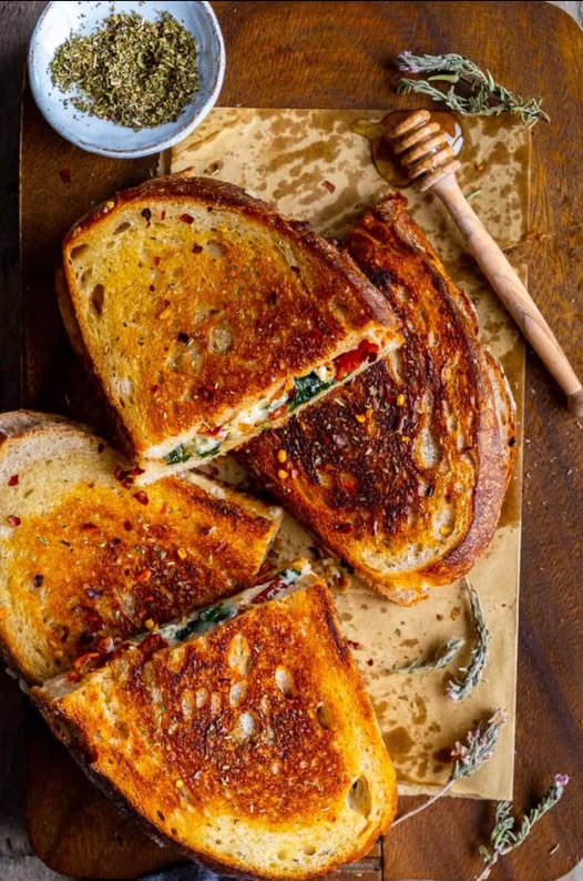 Feta grilled cheese sandwich with spinach