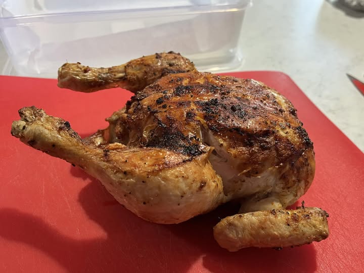Crispy roast chook.