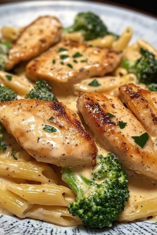 Honey Dijon Chicken with Creamy Broccoli Penne