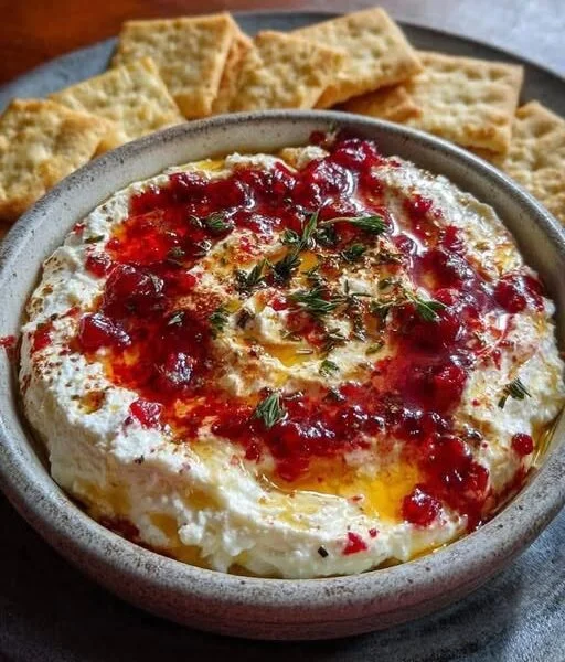 Cranberry Whipped Feta Dip with Hot Honey Drizzle