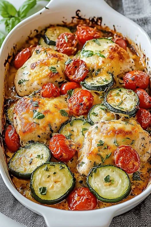 Mediterranean Chicken Zucchini Bake