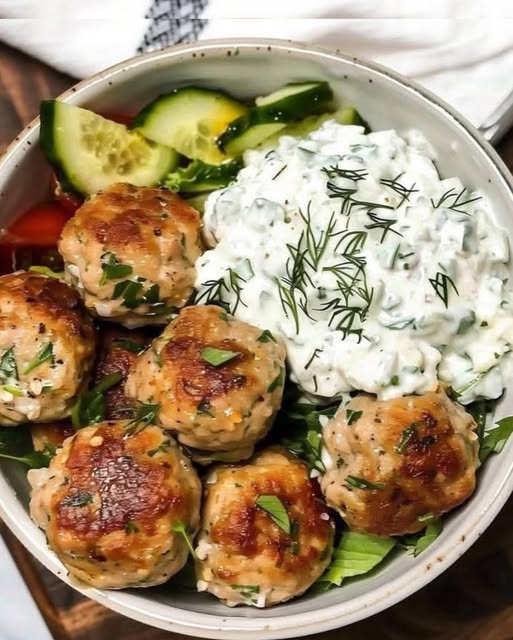 Greek Chicken Meatballs with Tzatziki Sauce