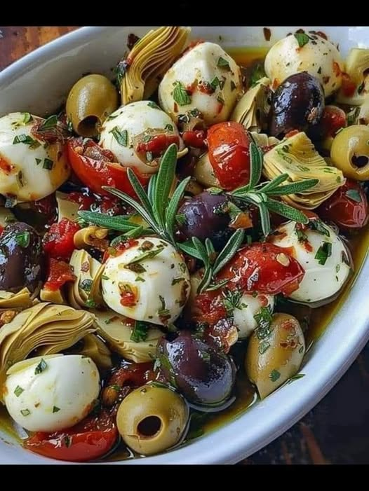 Marinated Mozzarella Balls, Artichokes, and Olives