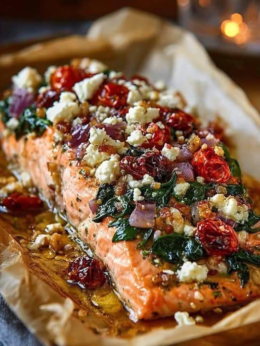 Mediterranean Baked Salmon with Feta & Sun-Dried Tomatoes